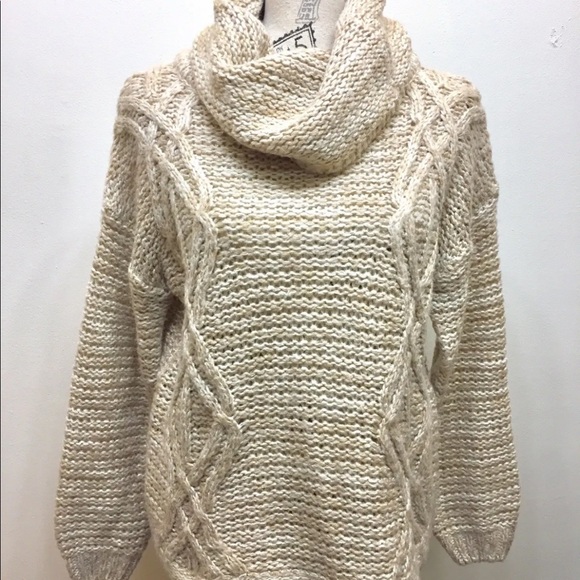 Bluenotes Women Cable Knit Sweater Chunky Beige Loose Fit Cowl Neck Small - Picture 11 of 11